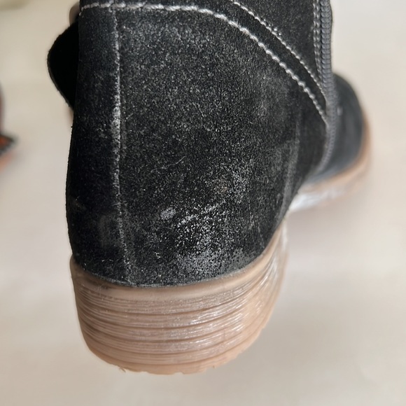 Roan 7.5 Black Suede Distressed Zipper Boots Strappy Design - Picture 6 of 11